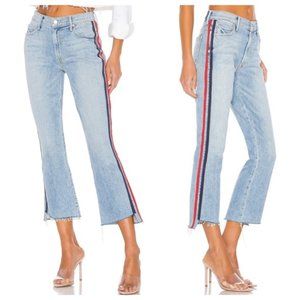 MOTHER Light Blue Cropped Jeans with Red & Navy Side Stripes